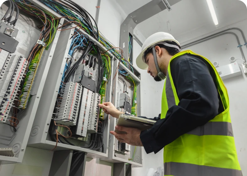 Technician working on electrical panel