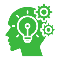 Green head with innovation symbols