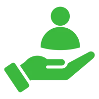 Green hand holding person icon